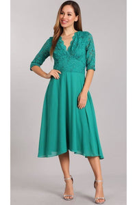 Semi Formal Plus Size Dress - GREEN / S
