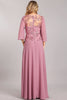 FINAL SALE! Quarter Sleeve Embroiderer & Sequins Long Chiffon Dress - NAVY / L