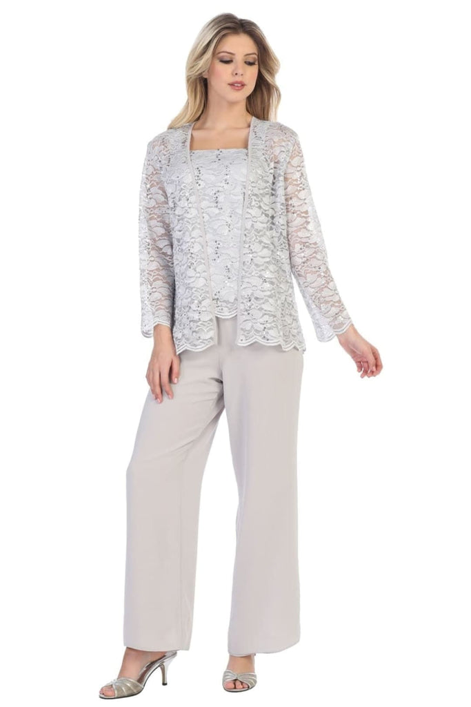 FINAL SALE J & J 8850 Plus Size Pants Suit Set - SILVER / XL - Dress