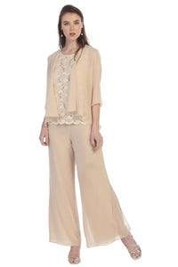 FINAL SALE! Mother Of The Bride 3 Piece Pant Suit - CHAMPAGNE / S
