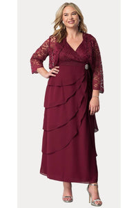 Final Sale J&J Fashion 8729 Formal Mother Of The Groom Dresses - BURGUNDY / XL - Dress