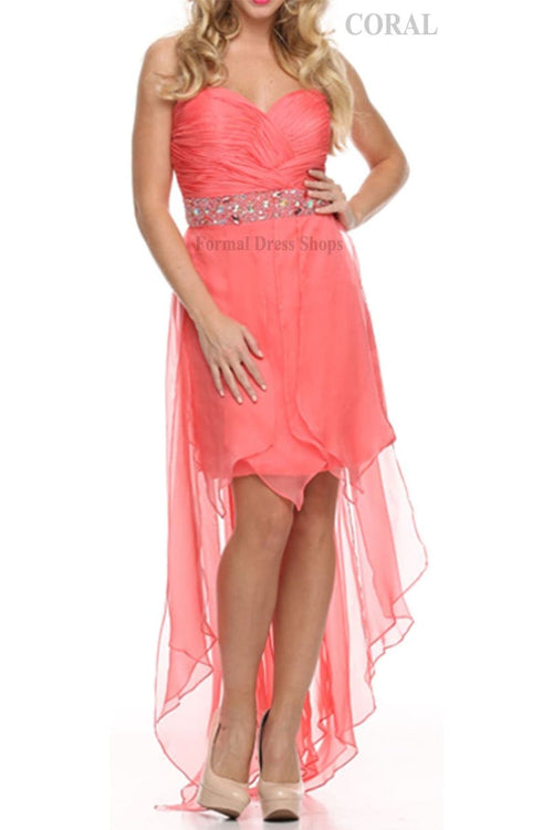 FINAL SALE! High Low Cocktail Dress - CORAL / L