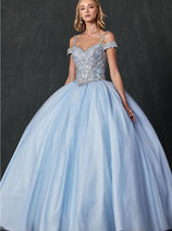 Final Sale Juliet 1430 Bahama Blue Size M Cold Shoulder Quince Ball Gown
