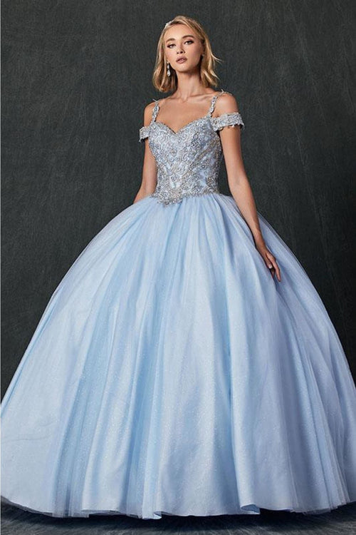 Final Sale! Juliet 1430 Cold Shoulder Quince Ball Gown - BAHAMA BLUE / M