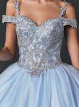 Final Sale Juliet 1430 Bahama Blue Size M Cold Shoulder Quince Ball Gown