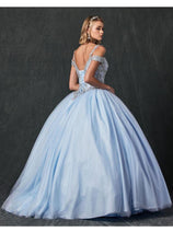 Final Sale Juliet 1430 Bahama Blue Size M Cold Shoulder Quince Ball Gown