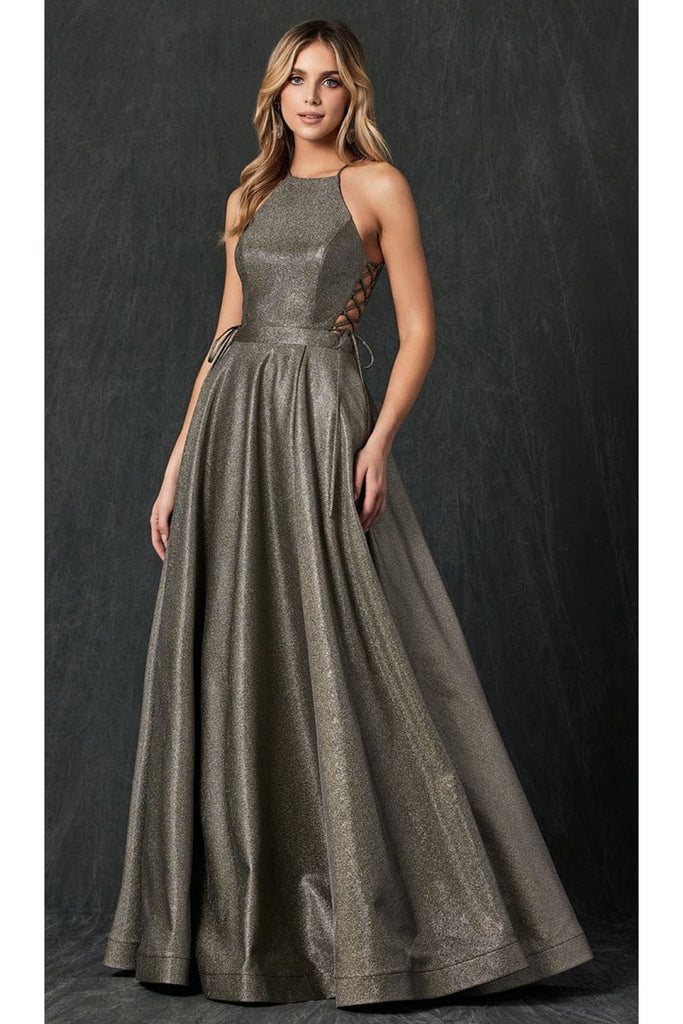 A-line Formal Evening Dress - METALLIC GOLD / XS