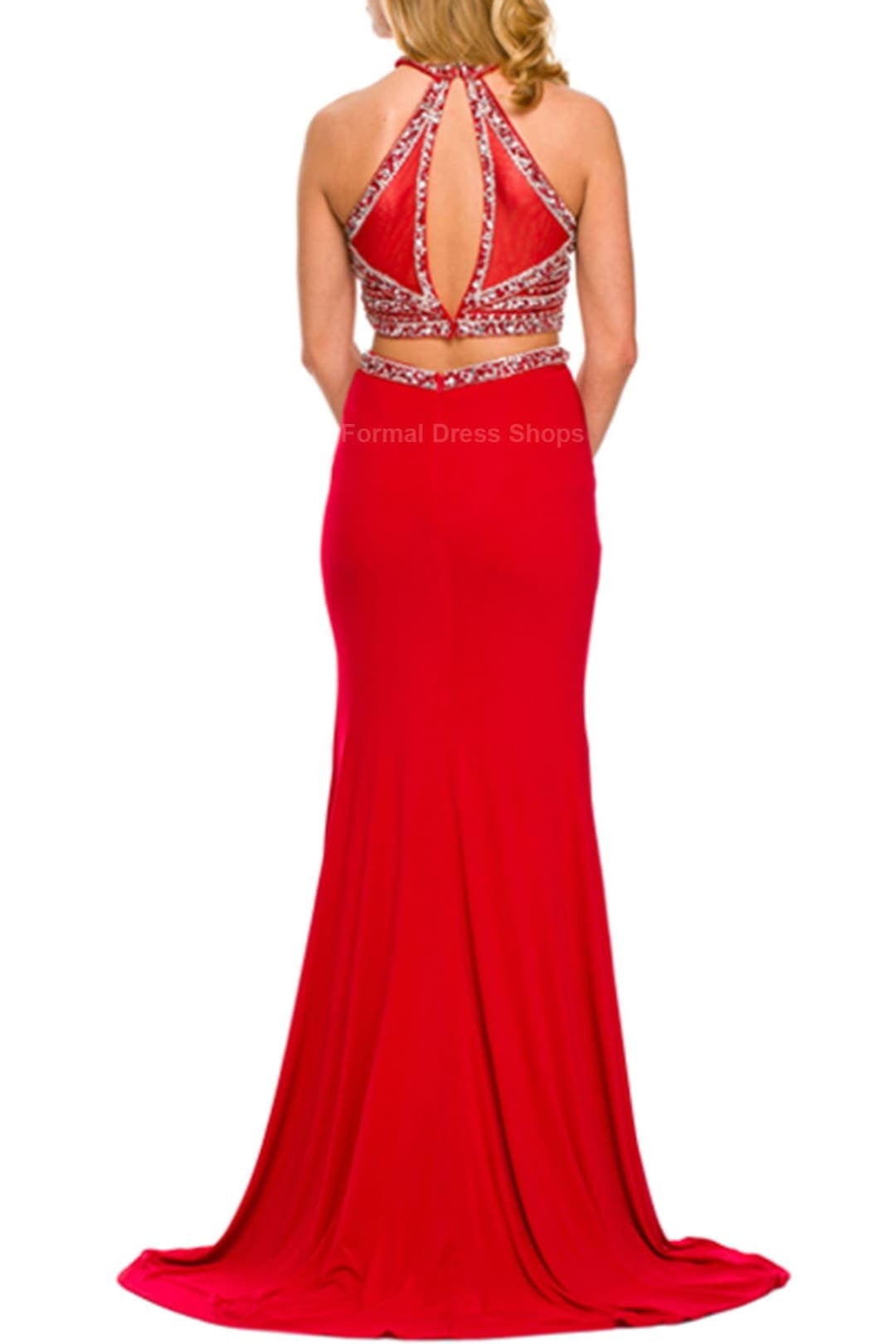 FINAL SALE! Two Piece Prom Evening Dress - Red / L