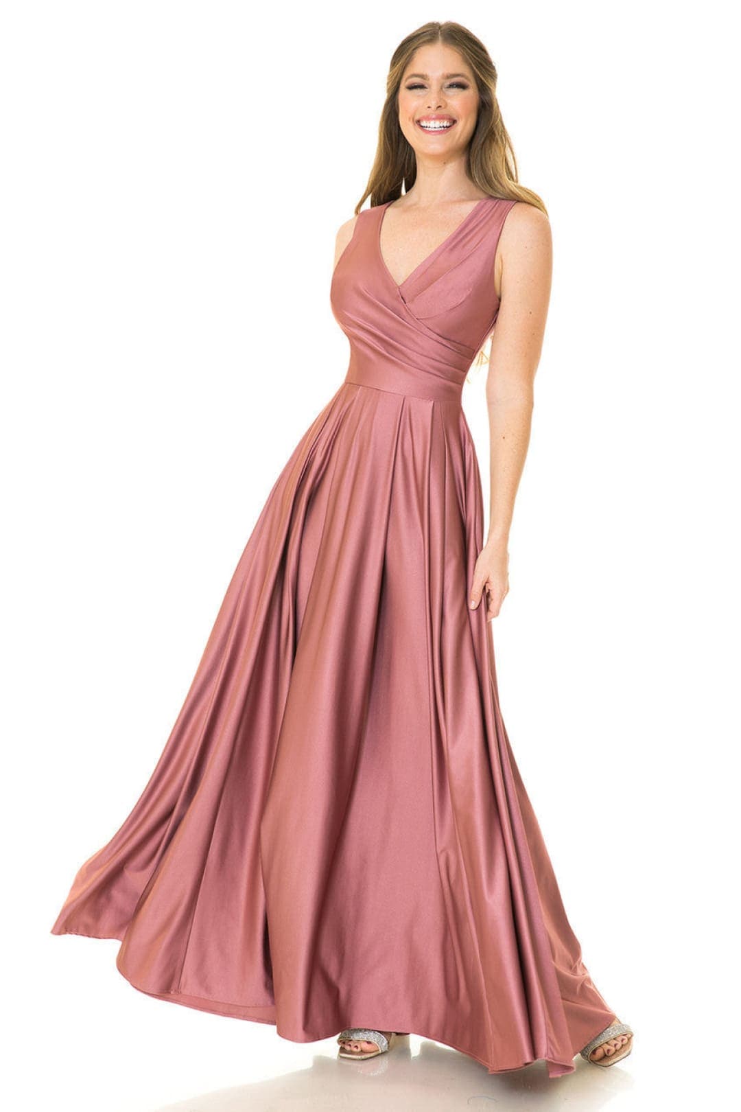 Sale! Lenovia 5242 Side Pockets Sleeveless Simple Long Dress - MAUVE / L - Dress