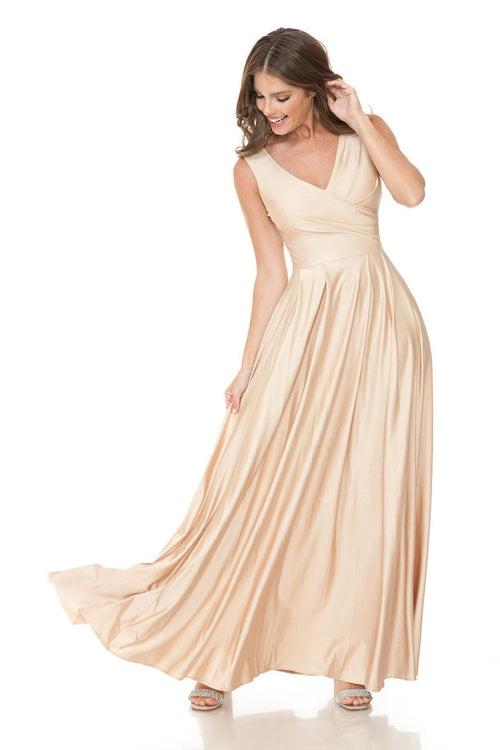 Final Sale Lenovia 5242FS Sleeveless Champagne L Simple Long Dress - Champagne/Gold / L - Dress