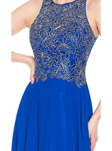 Final Sale Lenovia 8169 Halter Long Embroidered Dress