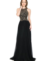 Final Sale Lenovia 8169 Halter Long Embroidered Dress