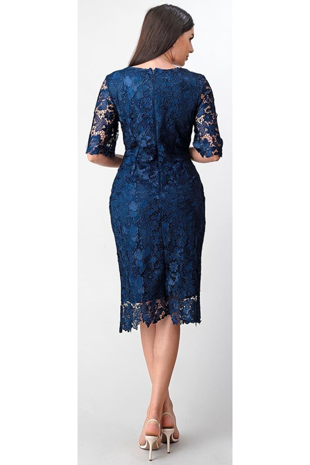 3/4 Sleeve Lace Cocktail Dress- GAMG8101