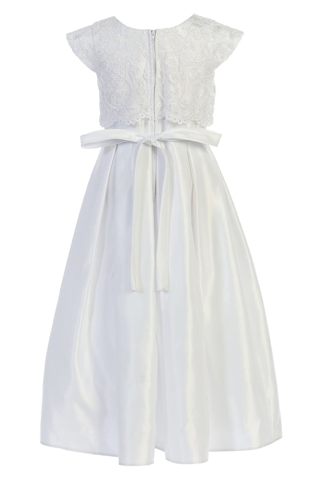 Lace and Satin Flower Girl Dress with Pockets - LAK785