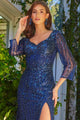 Fitted 3/4 Sleeve Slit Gown by GLS Gloria GL3575 - Long Formal Dresses