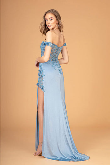 Fitted 3D Floral Corset Gown by Elizabeth K GL3082 - Long Formal Dresses