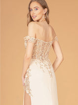 Fitted 3D Floral Corset Gown by Elizabeth K GL3082