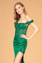 Fitted 3D Floral Corset Gown by Elizabeth K GL3082 - Long Formal Dresses