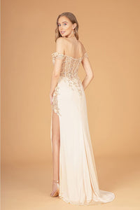 Fitted 3D Floral Corset Gown by Elizabeth K GL3082 - Long Formal Dresses