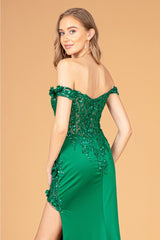 Fitted 3D Floral Corset Gown by Elizabeth K GL3082 - Long Formal Dresses