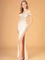 Fitted 3D Floral Corset Gown by Elizabeth K GL3082