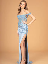 Fitted 3D Floral Corset Gown by Elizabeth K GL3082