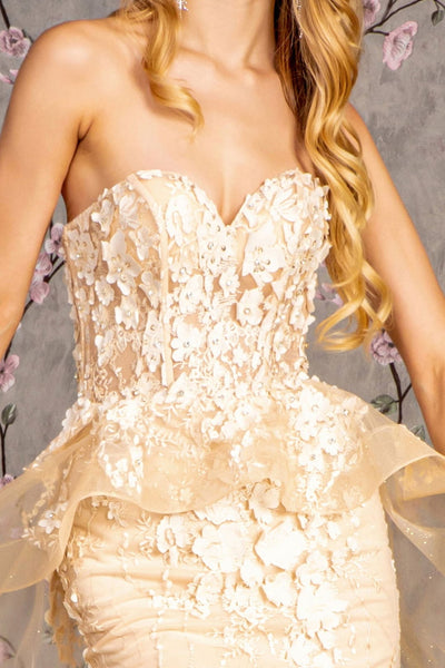 Fitted 3D Floral Strapless Overskirt Gown by GLS Gloria GL3257 - Long Formal Dresses