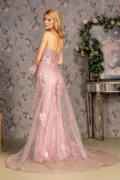 Fitted 3D Floral Strapless Overskirt Gown by GLS Gloria GL3257 - Long Formal Dresses