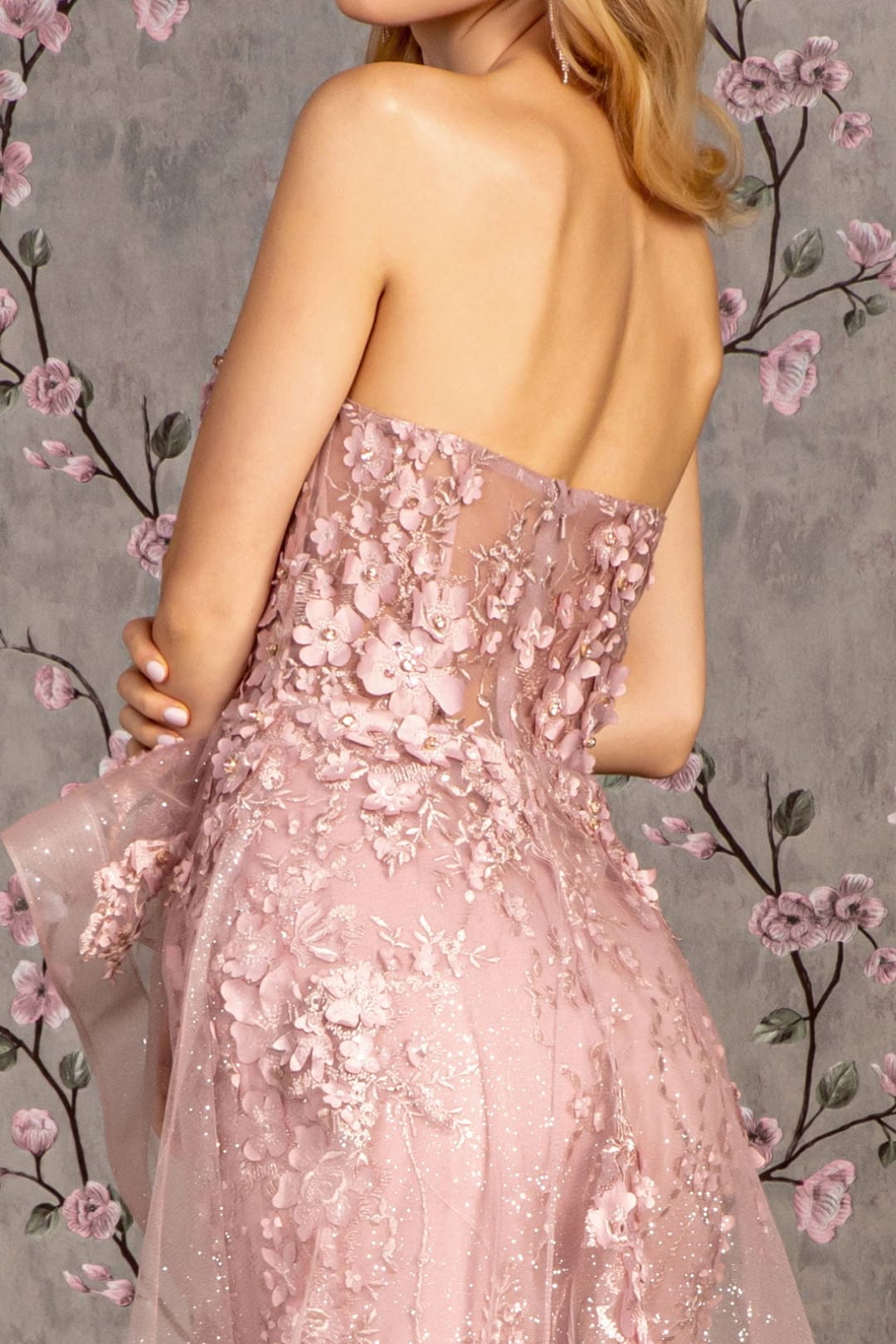 Fitted 3D Floral Strapless Overskirt Gown by GLS Gloria GL3257 - Long Formal Dresses
