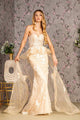 Fitted 3D Floral Strapless Overskirt Gown by GLS Gloria GL3257 - S / Champagne - Long Formal Dresses