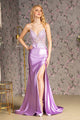 Fitted Applique Satin Sleeveless Slit Gown by GLS Gloria GL3330 - XS / Lilac - Long Formal Dresses