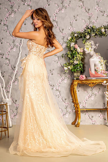 Fitted Applique Strapless Overskirt Gown by GLS Gloria GL3256 - Long Formal Dresses