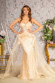 Fitted Applique Strapless Overskirt Gown by GLS Gloria GL3256 - S / Champagne - Long Formal Dresses