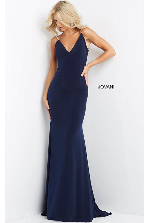 Fitted Backless Long Jovani Prom Gown 07297 - Navy / Apparel & Accessories > Clothing > Dresses