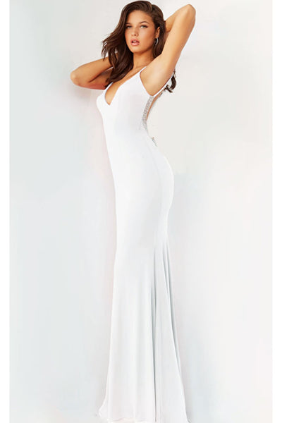 Fitted Backless Long Jovani Prom Gown 07297 - White / Apparel & Accessories > Clothing > Dresses