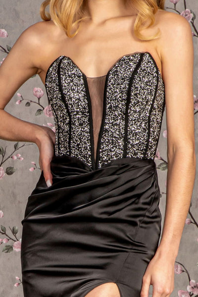 Fitted Beaded Satin Strapless Slit Gown by GLS Gloria GL3280 - Long Formal Dresses