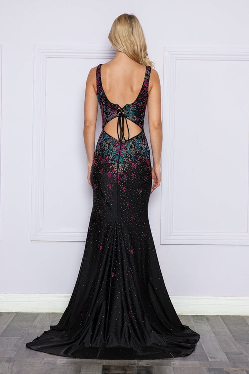 Poly USA 9270 Fitted Beaded Sleeveless Slit Gown