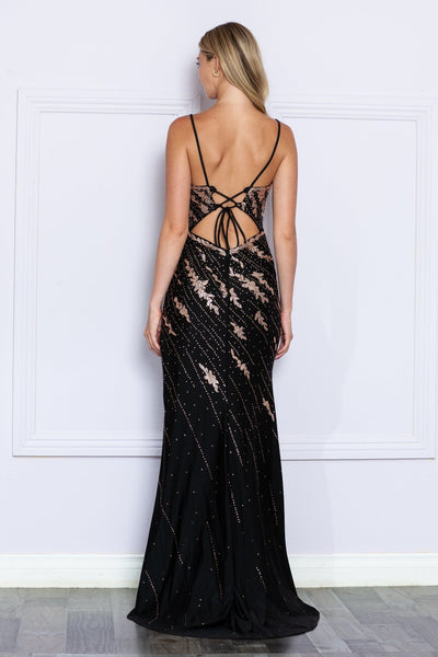 Poly USA 9276 Fitted Beaded Sleeveless Slit Gown