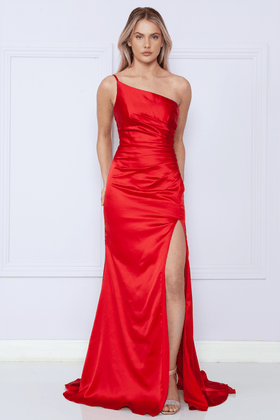 Poly USA 9030 Fitted Charmeuse One Shoulder Gown