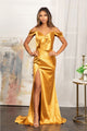 Fitted Cold Shoulder Satin Gown by Elizabeth K GL3060 - XS / Gold - Long Formal Dresses