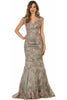 Fitted Corset Prom Gown - Olive/Gold / 4