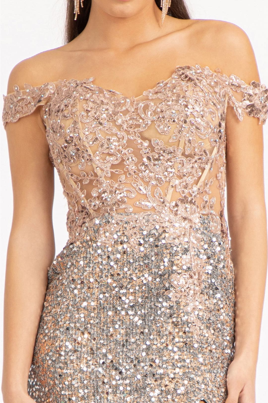 Fitted Corset Sequin Gown by Elizabeth K GL3024 - Long Formal Dresses