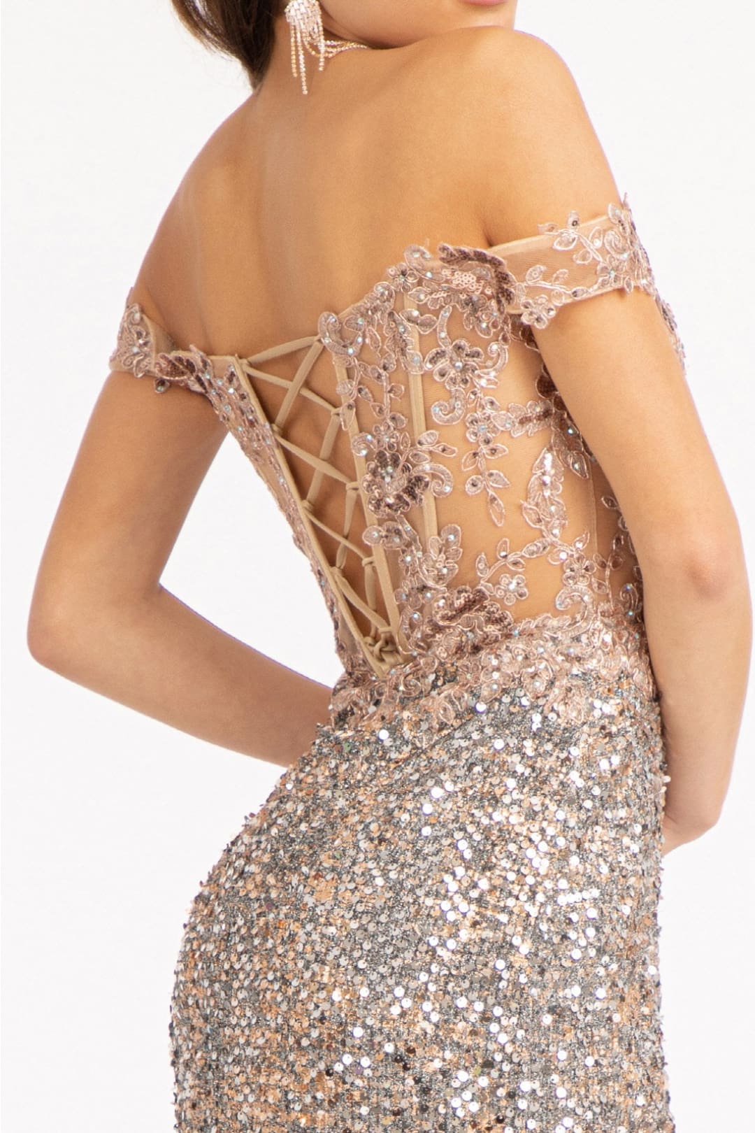 Fitted Corset Sequin Gown by Elizabeth K GL3024 - Long Formal Dresses