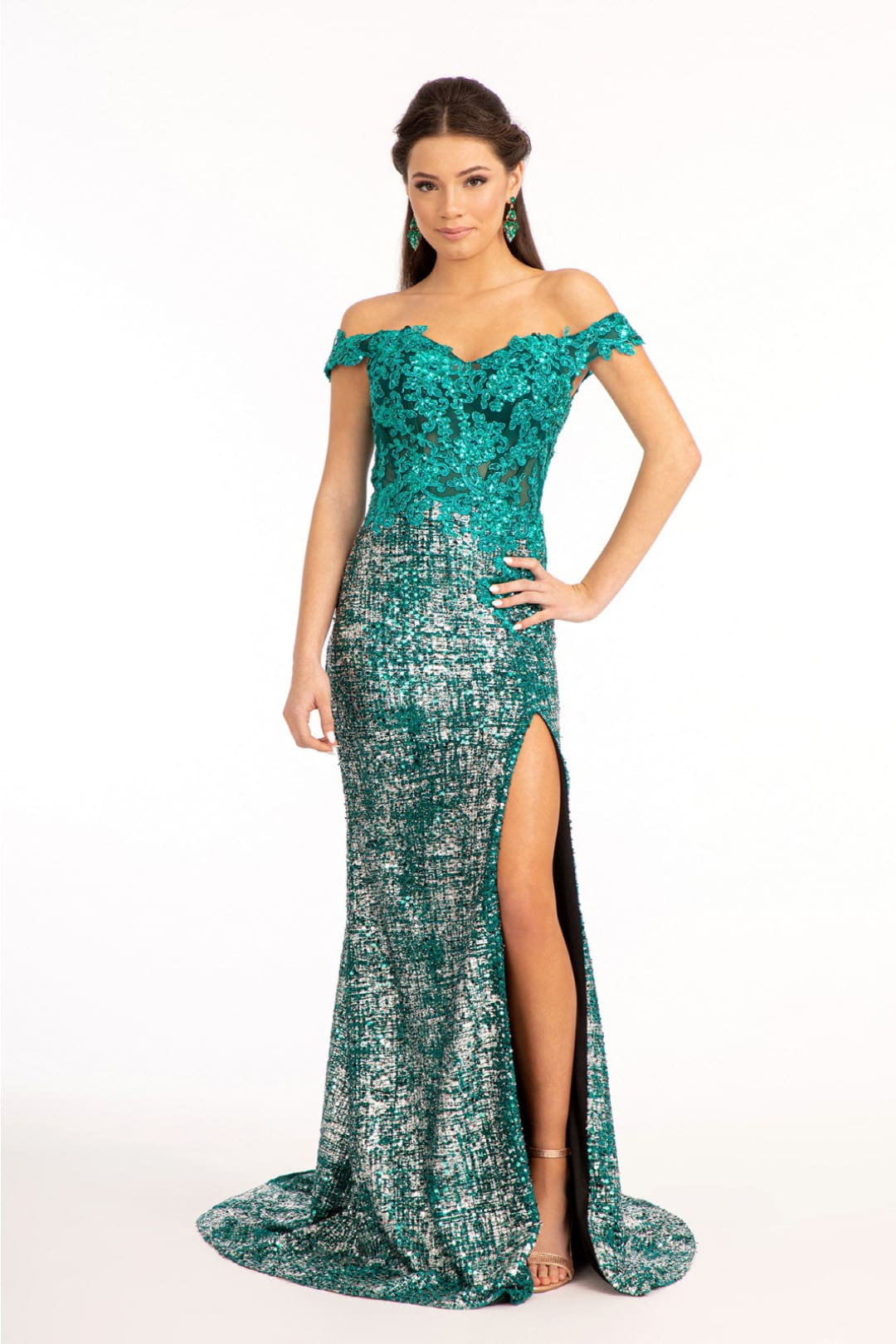 Fitted Corset Sequin Gown by Elizabeth K GL3024 - XS / Green - Long Formal Dresses