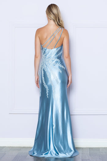 Vestido ajustado con un solo hombro y abertura, adornado, de Poly USA 9358