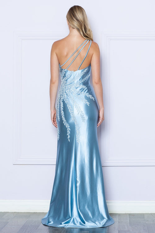 Poly USA 9358 Fitted Embellished One Shoulder Slit Gown