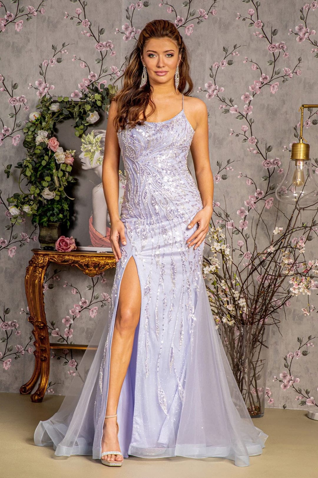 Fitted Embellished Sleeveless Slit Gown by GLS Gloria GL3382 - XS / Lilac - Long Formal Dresses
