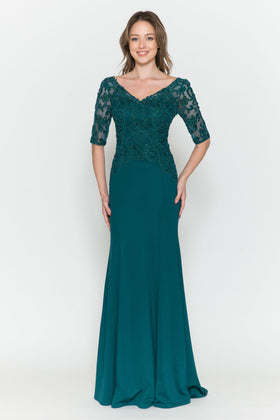 Poly USA 8560 Fitted Embroidered Bodice Bridal Dress