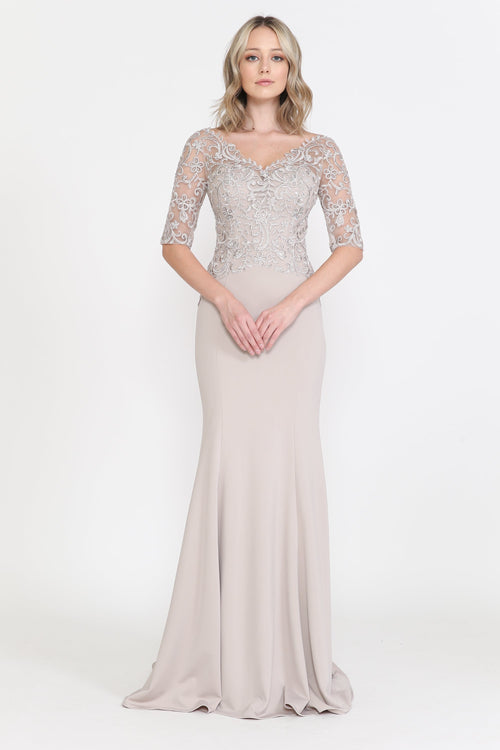 Poly USA 8560 Fitted Embroidered Bodice Bridal Dress