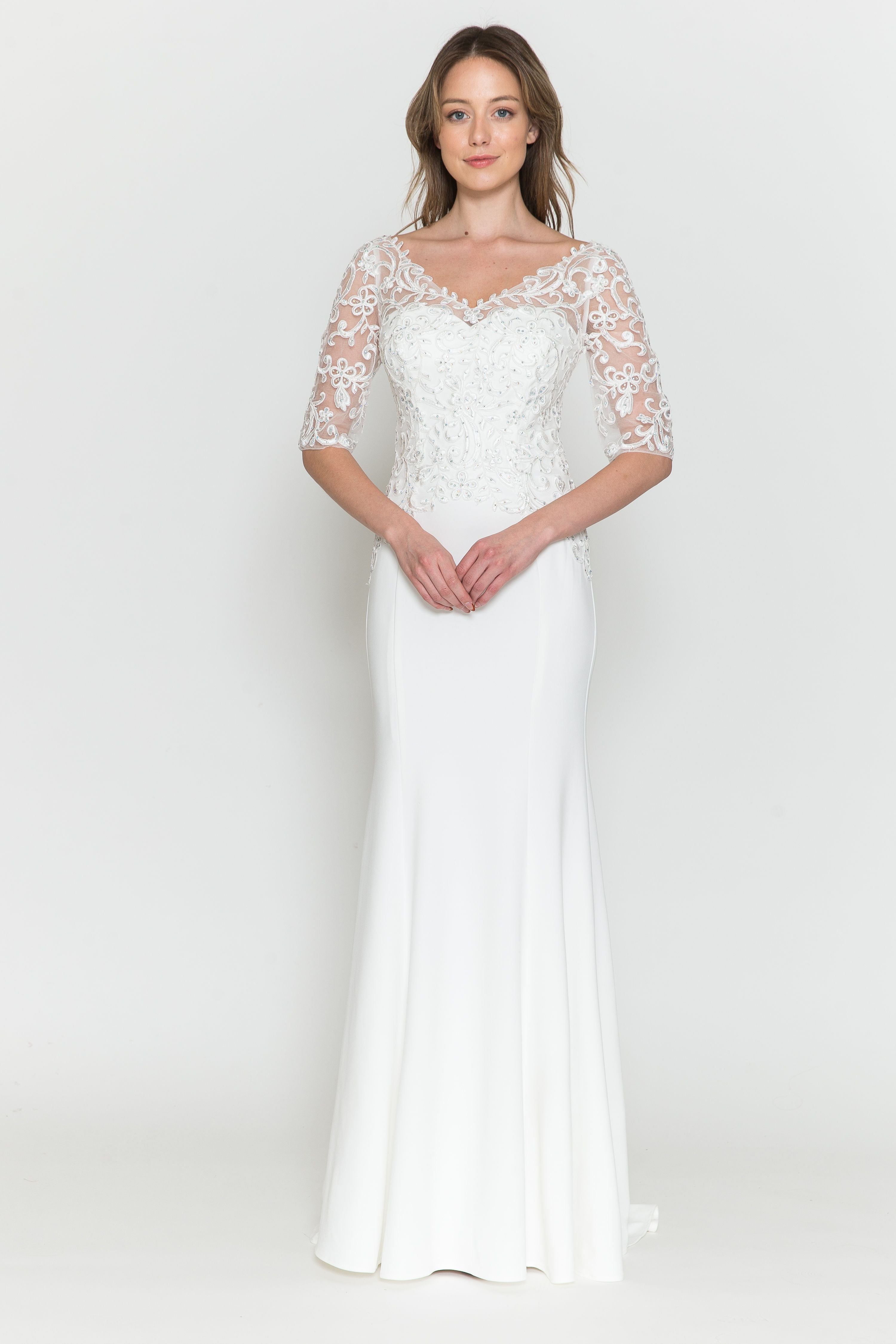 Poly USA 8560 Fitted Embroidered Bodice Bridal Dress